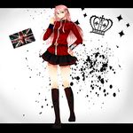  boots country_flag cross-laced_footwear crown flag lace-up_boots lace_up_boots long_hair megurine_luka mini_skirt miniskirt pink_hair red_outfit rezo skirt union_jack vocaloid 