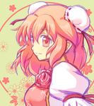  chinese_clothes closed_mouth double_bun face flower ibaraki_kasen pink_eyes pink_hair puffy_sleeves qontamblue rose short_hair short_sleeves smile solo touhou 