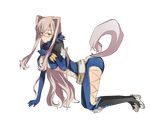  1girl all_fours animal_ears belt bodysuit boots breasts brown_hair cat_ears cat_tail elbow_gloves fur glasses gloves long_hair presa_(tales) preza purple_eyes tail tales_of_(series) tales_of_xillia 