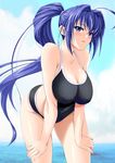  blue_eyes blue_hair breasts cleavage competition_school_swimsuit competition_swimsuit hayase_mitsuki highres huge_breasts kimi_ga_nozomu_eien long_hair one-piece_swimsuit ponytail swimsuit tnonizyou 