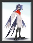  avian bird blue_feathers breasts eyewear female goggles nude realistic_wings solo swallow swallow_(bird) tsampikos winged_arms wings 