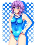  adjusting_clothes adjusting_swimsuit bad_id bad_pixiv_id blue_eyes competition_swimsuit goggles mouth_hold one-piece_swimsuit purple_hair rosario+vampire sen_(sansui) shirayuki_mizore short_hair solo swimsuit wet 