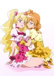  blonde_hair blush breast_grab cure_peach cure_pine fresh_precure! grabbing groping momozono_love open_mouth orange_hair pink_eyes precure sitting washizuka_shou yamabuki_inori yellow_eyes yuri 