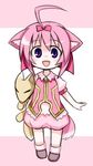  ahoge animal_ears bow dog_days dog_ears dog_tail fox hair_bow kugelschreiber millhiore_f_biscotti open_mouth pink_hair smile stuffed_animal stuffed_toy tail 