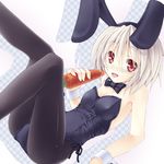  animal_ears bad_id bad_pixiv_id bunny_ears bunnysuit carrot detached_collar lowres lying maou_mikage pantyhose red_eyes saliva sexually_suggestive short_hair tsukishiro_hikari white_hair wind_a_breath_of_heart wrist_cuffs 