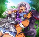  2girls annelotte armor black_hair groping lunaluna_(queen's_blade) maccyman multiple_girls open_mouth purple_hair queen&#039;s_blade queen&#039;s_blade_rebellion queen's_blade queen's_blade_rebellion runaruna skirt yuri 