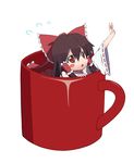  :o black_hair blush_stickers bow cup flying_sweatdrops hair_bow hair_ornament hair_tubes hakurei_reimu in_container in_cup lunaticprince minigirl mug open_mouth reaching_out red_eyes ribbon-trimmed_sleeves ribbon_trim solo touhou 