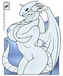  absurd_res alpha_channel anthro big_breasts blue-eyes_white_dragon blue_eyes blue_eyes_white_dragon blue_nipples breasts dragon female hi_res horn lips looking_at_viewer navel nipples pose reptile scalie smile solo spikes standing thighs voluptuous walter_sache white_skin wings yu-gi-oh 