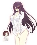  anetai_toyone black_hair blush bob_cut bottomless breasts brown_eyes brown_hair chibi cleavage highres itamochi kakura_kurumi large_breasts long_hair multiple_girls red_eyes saki shirt short_hair very_long_hair white_shirt 