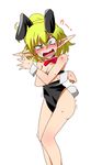  animal_ears bare_legs blonde_hair blush bow bowtie bunny_ears bunny_tail bunnysuit detached_collar futoshi_(fishhouse) green_eyes long_pointy_ears mizuhashi_parsee open_mouth pointy_ears ponytail short_hair solo sweat tail touhou trembling wrist_cuffs 