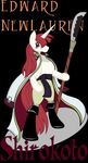  anthro anthrofied cloak clothing crossover edward_newgate english_text equine female friendship_is_magic hair horn horse killkatt lauren_faust_(character) looking_at_viewer mammal melee_weapon my_little_pony one_piece plain_background polearm pony red_hair smile solo spear text unicorn weapon wings 