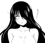  anetai_toyone blush breasts cleavage greyscale hair_over_one_eye itamochi large_breasts long_hair monochrome nude saki simple_background solo upper_body 