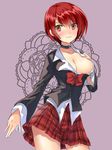  bad_hands bad_id bad_pixiv_id blush breasts cleavage collar genderswap genderswap_(mtf) hayama_eishi large_breasts long_sleeves red_eyes red_hair short_hair skirt solo the_king_of_fighters wavy_hair yagami_iori 