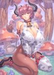  animal_ears animal_print bare_shoulders bell bell_collar breast_squeeze breasts cleavage cleavage_cutout collar comic_unreal covered_nipples cow_bell cow_ears cow_girl cow_print cow_tail gigantic_breasts high_heels highres huge_breasts kneeling leotard mogudan mushroom navel pantyhose puffy_nipples red_eyes red_hair shoes short_hair solo spikes tail thighhighs 