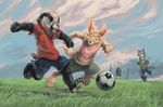  canine cub feline fennec football fox fun game grass keaze keaze_(artist) lagomorph lapin lapine mammal mustelid playing rabbit realistc realistic running soccer young 