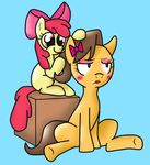  apple_bloom_(mlp) bow_tie caramel_(mlp) cleppyclep cub equine expression female feral friendship_is_magic girly hair horse lipstick makeup male mammal my_little_pony plain_background pony red_hair sitting unamused unimpressed young 