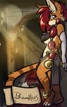  clothed clothing female genet hair janet jewelry looking_at_viewer paws red_eyes red_hair siroc skimpy solo standing under_boob 