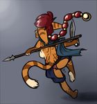  breasts butt female from_behind genet hair janet paws plantigrade polearm red_hair side_boob siroc solo spear sword weapon 