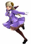  :d blonde_hair capcom_fighting_jam commentary_request gloves hairpods impossible_clothes ingrid kimohiko long_hair mary_janes open_mouth pantyhose purple_skirt red_eyes shoes skirt smile solo 