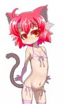  animal_ears bikini borrowed_character cat_ears cat_tail elbow_gloves eroneko-san flat_chest gloves indee micro_bikini navel original pink_hair red_eyes short_hair side-tie_bikini simple_background solo swimsuit tail thighhighs 