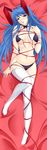  absurdres animal_ears bdsm black_bra black_panties blue_hair bondage bound bow bowtie bra breasts bunny_ears covered_nipples dakimakura detached_collar front-tie_top full_body highres large_breasts lying onigirikun panties pantyhose pantyhose_pull pastel_chime pastel_chime_continue ribbon ribbon_bondage saika_s._falnese side-tie_panties solo underwear underwear_only untied white_legwear yellow_eyes 