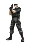  boots chris_redfield combat_boots facial_hair gloves gun handgun headset knee_pads knife load_bearing_vest male_focus official_art pistol pouch project_x_zone resident_evil sleeves_rolled_up solo stubble trigger_discipline weapon 