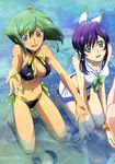  aquarion_(series) aquarion_evol artist_request barefoot bikini blue_eyes bow breasts cleavage cleavage_cutout cropped green_eyes green_hair kneeling medium_breasts mikono_suzushiro multiple_girls navel panties parted_lips purple_hair reflection sailor_collar side-tie_bikini smile sparkle swimsuit underwear water zessica_wong 