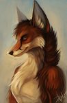  bust canine coyox fox fur looking_at_viewer male mammal orange_fur plain_background smile solo 