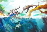 branch centradragon claws dragon fangs feral fish horn jumping looking_back marine open_mouth pointy_ears swimming underwater water 