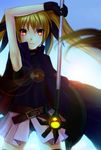  bad_id bad_pixiv_id bardiche belt blonde_hair bow buckle cape fate_testarossa hair_bow long_hair lyrical_nanoha mahou_shoujo_lyrical_nanoha mahou_shoujo_lyrical_nanoha_the_movie_1st red_eyes reniirean scythe skirt solo sun thighhighs twintails 