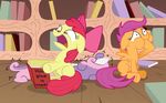  apple_bloom_(mlp) book bow cub cutie_mark_crusaders_(mlp) english_text equine female feral friendship_is_magic group hair horn horror horse library lying mammal my_little_pony open_mouth pegasus pony purple_eyes reaction_image scootaloo_(mlp) shock shocked sick sweetie_belle_(mlp) text the_truth two_tone_hair underpable unicorn wings young 