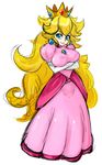  blonde_hair blue_eyes breast_hold breasts crossed_arms crown dress earrings elbow_gloves full_body gem gloves gown impossible_clothes jewelry large_breasts lips long_hair mario_(series) pink_dress princess_peach puffy_sleeves slugbox smile solo super_mario_bros. transparent_background very_long_hair wavy_hair white_gloves 