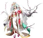  1girl aqua_hair bridal_veil brown_eyes closed_fan floating_hair flower folding_fan full_body furisode hair_flower hair_intakes hair_ornament hand_fan highres holding japanese_clothes kimono langrisser langrisser_iv long_hair long_sleeves looking_at_viewer low-tied_long_hair official_art parted_lips pink_flower pink_rose red_flower red_rose rose schelfaniel_(langrisser) shiny shiny_hair solo standing tail transparent_background twintails veil very_long_hair white_flower white_kimono white_legwear white_rose wide_sleeves 