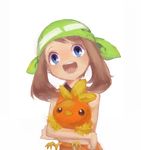  bandana blue_eyes brown_hair carrying child gen_3_pokemon haruka_(pokemon) holding holding_pokemon mimizubare open_mouth pokemon pokemon_(creature) pokemon_(game) pokemon_emerald pokemon_rse torchic 