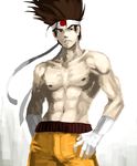  big_hair brown_hair fatal_fury fingerless_gloves food_fighter_441 gloves hands_on_hips headband highres japanese_flag joe_higashi male_focus muscle pectorals shirtless shorts solo spiked_hair the_king_of_fighters 