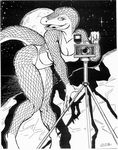  anthro beach big_breasts bikini black_and_white breasts camera clothed clothing female greyscale lizard monitor_lizard monochrome moon night oscar_marcus pinup pose reptile rock scalie sea seaside shadow skimpy solo stars swimsuit talons tight_clothing water 