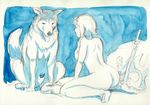  animal ass barefoot bestiality caracol commentary_request dog leina monochrome nude queen's_blade sword traditional_media weapon wolf 