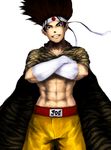  animal_print big_hair brown_hair cape crossed_arms fatal_fury food_fighter_441 grin headband highres japanese_flag joe_higashi male_focus muscle pectorals shirtless shorts smile solo spiked_hair the_king_of_fighters tiger_print 