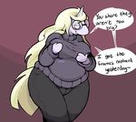  anthro anthrofied big_breasts blonde_hair breasts chubby english_text equine ethel_rainicorn eyewear female glasses hair horn mammal milf mother overweight parent sweater text thick_thighs unicorn wide_hips 
