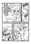  anus applejack_(mlp) barn black_and_white blush comic cowboy_hat cutie_mark dialog dialogue english_text equine female feral freckles friendship_is_magic hat horse kyokimute mammal monochrome my_little_pony pegasus plain_background pony presenting pussy rainbow_dash_(mlp) text white_background wings 