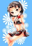  absurdres bad_id bad_pixiv_id bikini black_bikini black_hair black_sarong breasts chibi flower hairband highres kazama_jun medium_breasts midriff navel nns146 polka_dot polka_dot_sarong print_sarong rose sarong short_hair sitting solo swimsuit tekken tekken_tag_tournament_2 