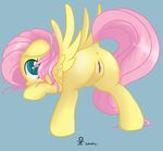  anus blue_eyes blush butt equine female feral fluttershy_(mlp) friendship_is_magic hair horse looking_at_viewer looking_back mammal miketheuser my_little_pony pegasus pink_hair pony pussy solo wing_boner wings 