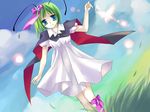  antennae asahina blue_eyes bug butterfly cape dress green_hair hair_ribbon highres insect princess_wriggle ribbon solo touhou wriggle_nightbug 