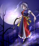  arrow asahina blue_eyes bow_(weapon) moon silver_hair solo touhou trigram weapon yagokoro_eirin 
