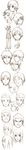  4boys angry arm_behind_head character_sheet closed_eyes frown greyscale highres kasahara_iku long_image monochrome multiple_boys multiple_girls open_mouth profile shibasaki_asako sketch smile standing tall_image toshokan_sensou v-mag 