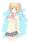  bow kamikita_komari little_busters! pink_bow school_uniform solo sweater takahashi_mugi 