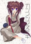  brown_hair japanese_clothes kannon_ouji kimono original purple_eyes solo yukata 