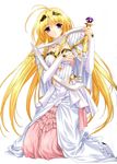  antenna_hair blonde_hair copyright_request dress harp highres instrument kimizuka_aoi long_hair purple_eyes solo 