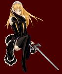  blonde_hair hime_(kaibutsu_oujo) kaibutsu_oujo lilianne no_source red_eyes source_request sword thigh-highs thighhighs tiara weapon 