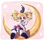  artist_request blonde_hair loli_ruri moon multicolored multicolored_clothes multicolored_legwear ragnarok_online socks solo striped striped_legwear 